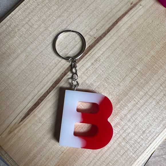 2 for $9 - Handmade Red and White Letter B Keychain, Lanyard charm - Picture 1 of 4